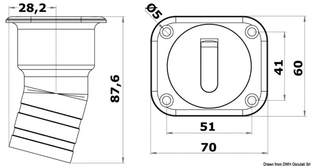 Embase de remplissage Square Waste 38 mm courte pour bonde de douche