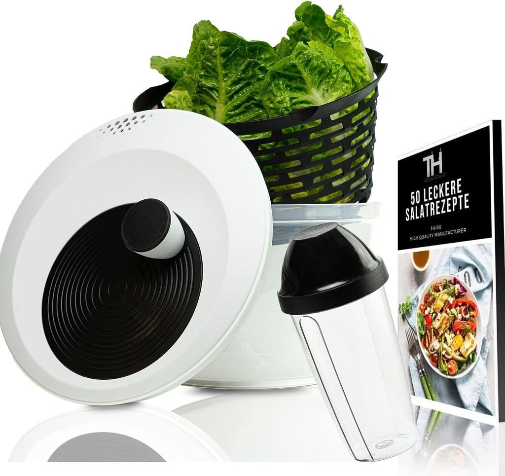 Thiru Salatschleuder - BPA FREI - 2in1 Schleuder & Salatschüssel - Ausgezeichnet mit Note – Sparset - 4L inkl. Dressingshaker