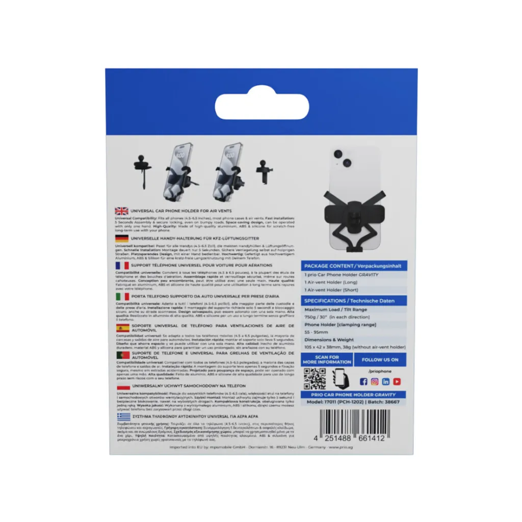Supporto Prio Gravity PCH-1202: Tecnologia Auto-Lock Nero - 6