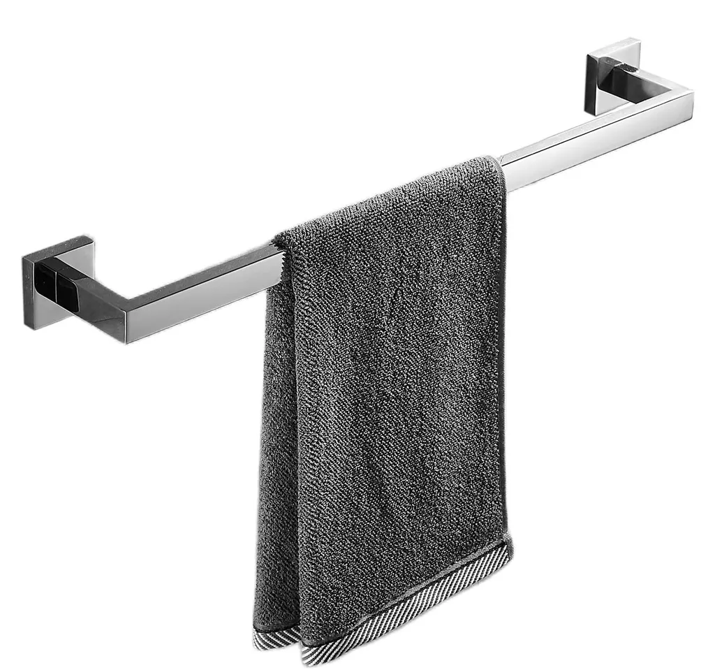 Barre porte-serviette murale 40 cm en métal chromé haute brillance