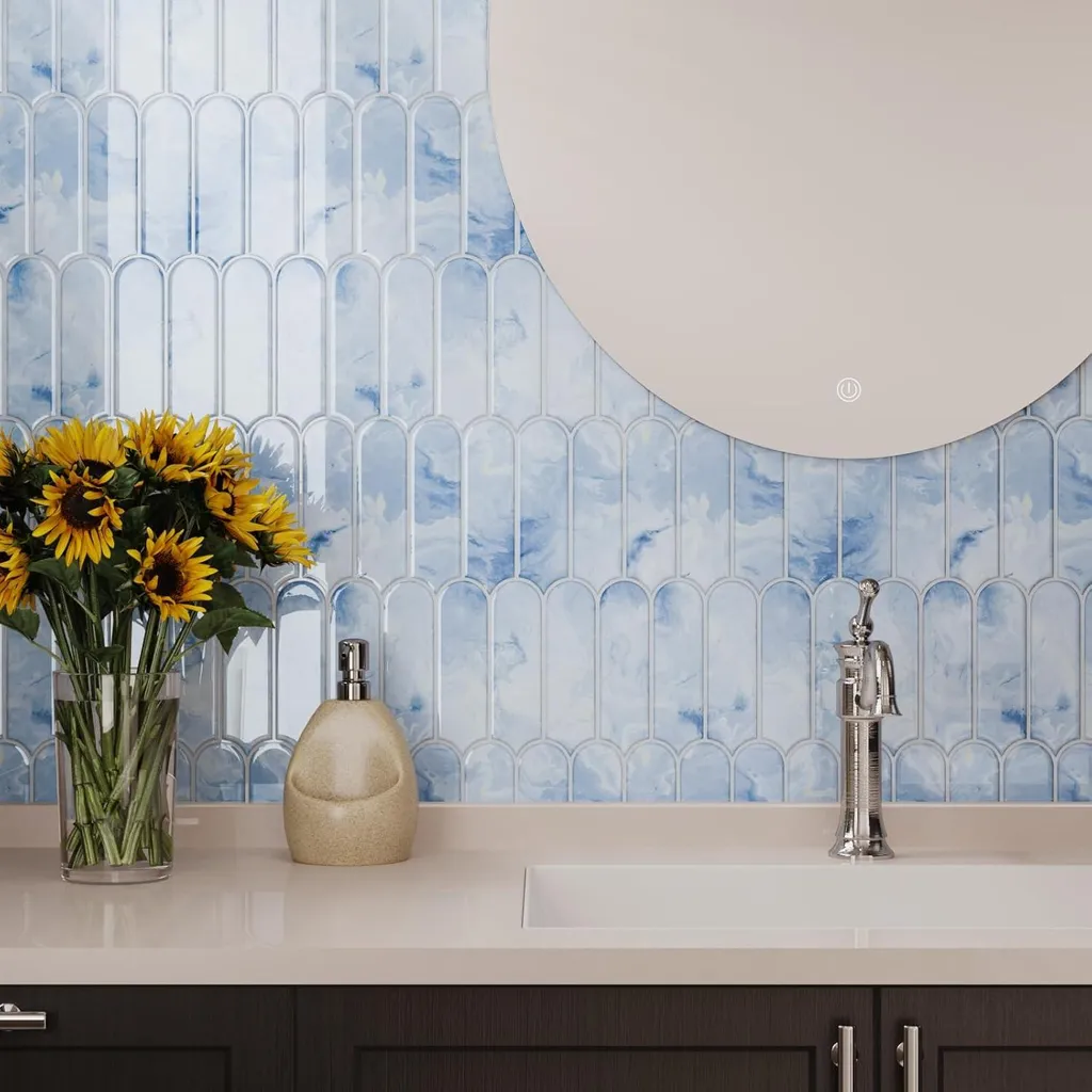 Pannelli Adesivi 3D Blu per Cucina e Bagno - 20 Pezzi 30,5x30,5 cm - 10