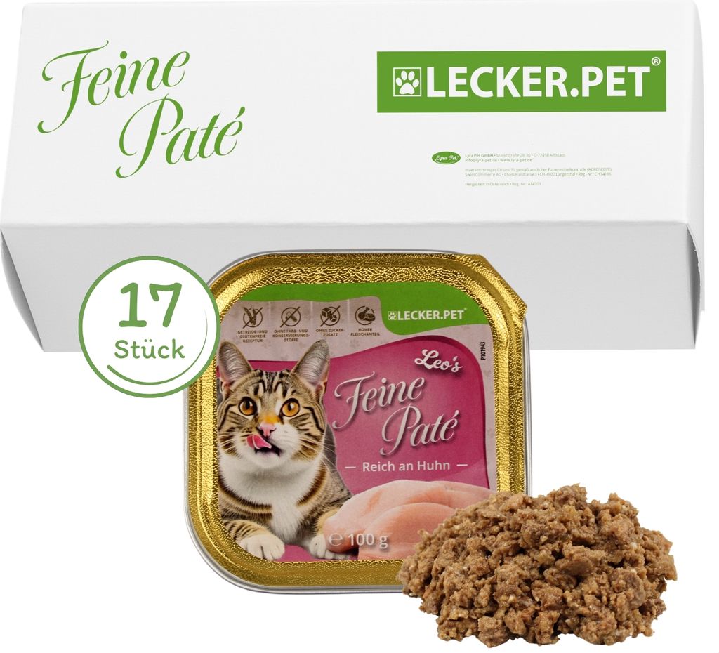 17 x 100 g Lecker.Pet Leo's Feine Paté Reich an Huhn Katzenfutter Nassfutter Vollnahrung