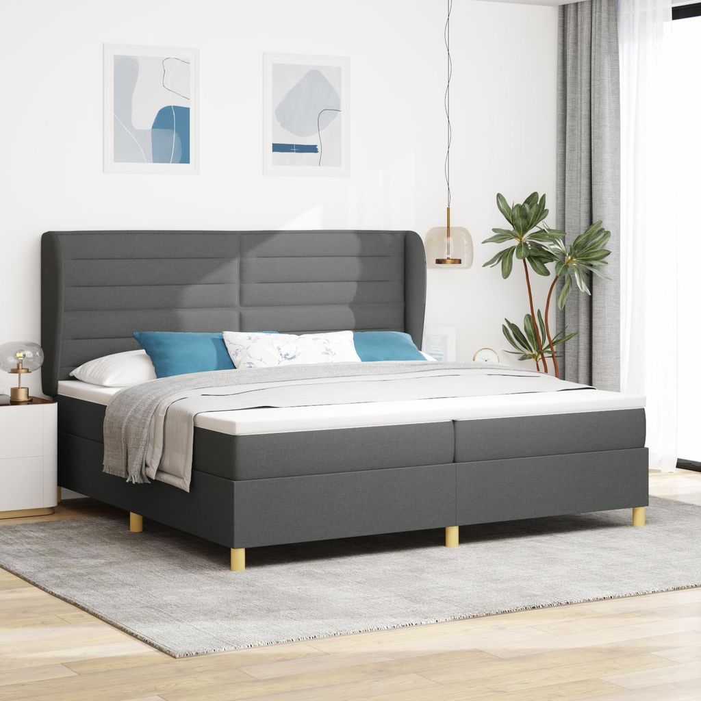 "2025"Modernen Polsterbett Boxspringbett mit Matratze Dunkelgrau 200x200 cm Stoff - Bettrahmen - Klassische Betten Neu33983