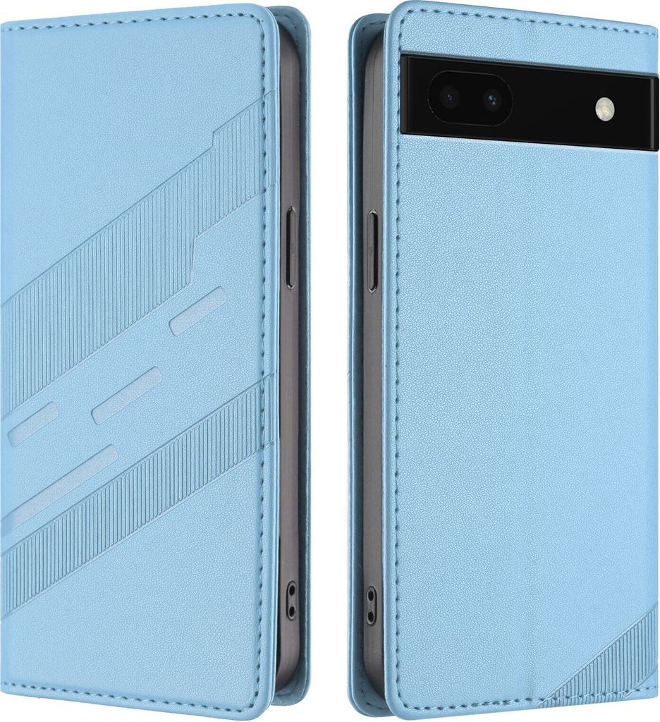 Hülle für Google Pixel 6A, Kunstleder Brieftaschen Handyhülle mit Kartenfach und Standfunktion Hellblau