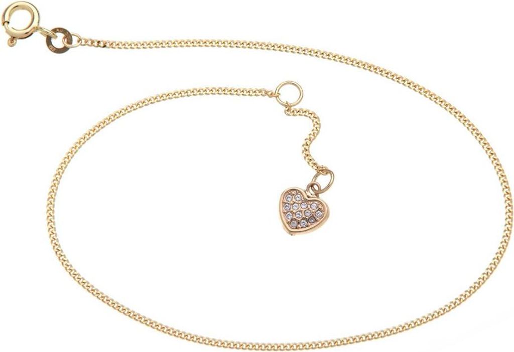 SILBERKETTEN STORE Fußkette Panzer 1,2mm mit Herz - 333 Gold, Länge wählbar von 23-30cm - 23cm