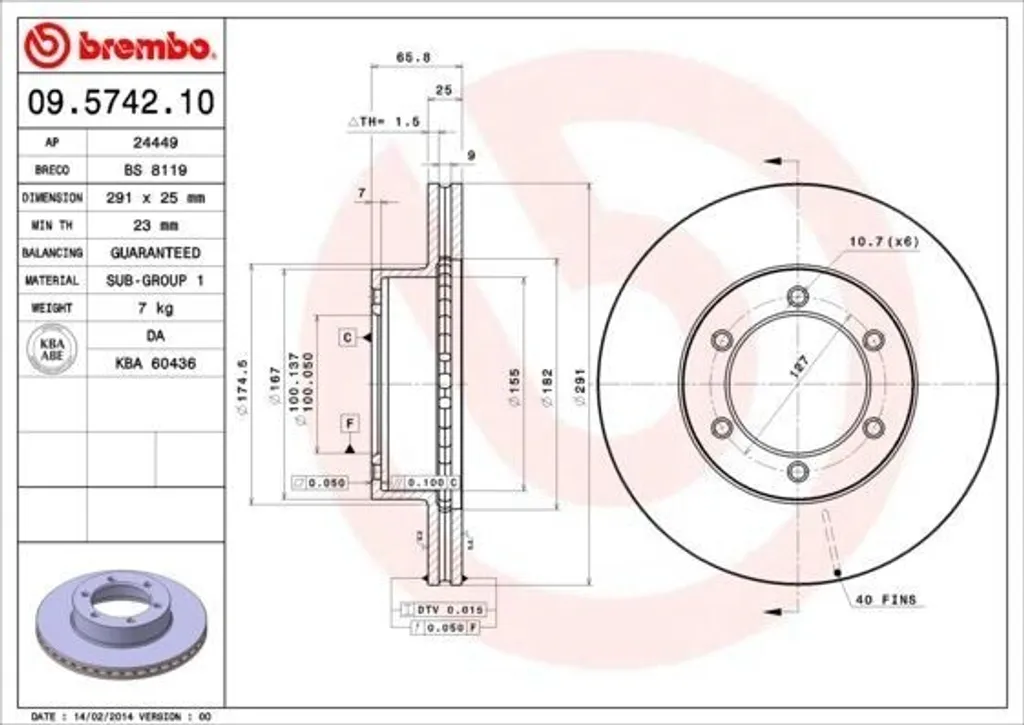 Disque de Frein Brembo Haute Performance pour 4 Runner - 09.5742.10