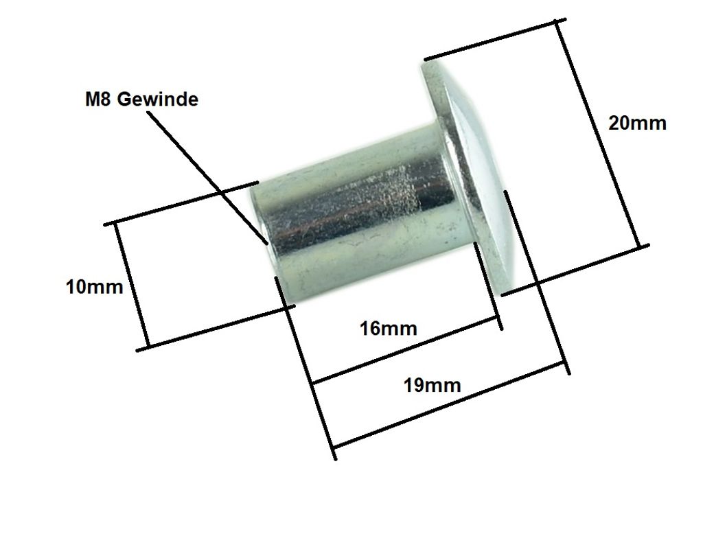10x Hülsenmutter M8 Stahl mit Innensechskant