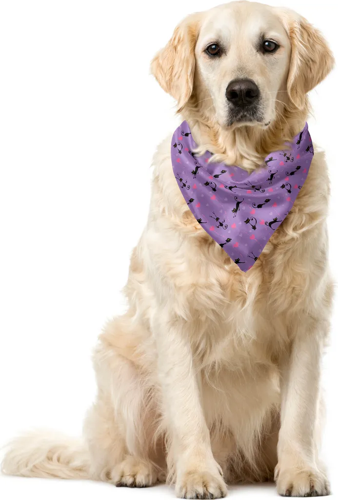 ABAKUHAUS Bandana per gatti, divertente e romantica con cuori, 55x55 cm, lavanda-rosa-nero
