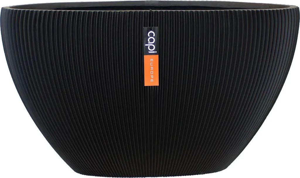 Bac à fleurs ovale Capi Europe Groove noir pour rebord de fenêtre intérieur