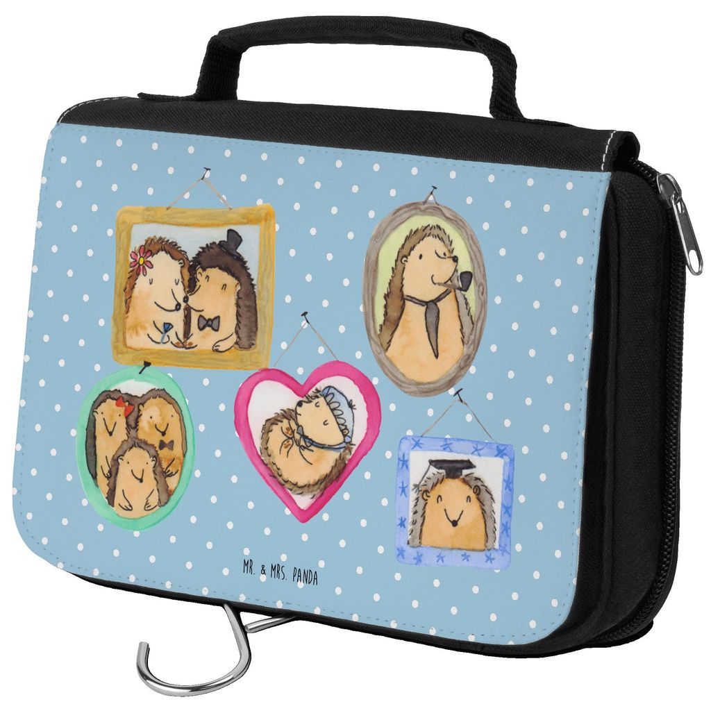 Mr. & Mrs. Panda kosmetiktäschchen Igel Familie - Blau Pastell - Geschenk, Bilder, Bruder, duschbeutel, Liebe, Muttertag, Mama, Kosmetiktasche, Ku...