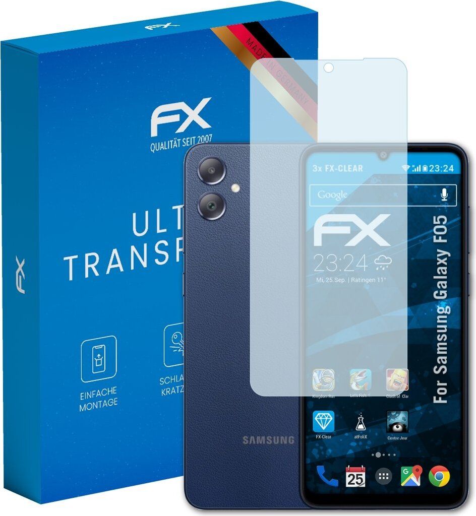 atFoliX FX-Clear 3x Schutzfolie kompatibel mit Samsung Galaxy F05 Displayschutzfolie