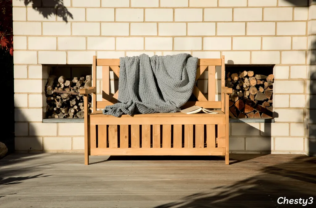 needs&wants® Panca da giardino in legno resistente alle intemperie con vano portaoggetti e copertura, panca a 2 posti in legno panca classica, panca da parco panca da giardino solida da esterno con cassapanca, 115x58x85 cm, in legno naturale massiccio, marrone scuro - 5