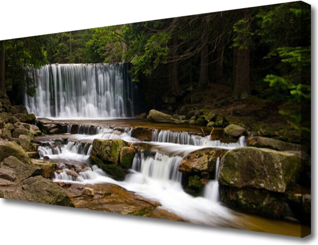 Tulup Leinwand-Bilder 100x50 Wandbild Canvas Kunstdruck Wasserfall Wald Natur