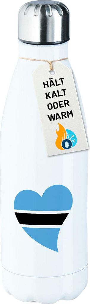 Huuraa Trinkflasche Botswana Flagge Herz 500ml White Edelstahl Wasserflasche Trinkflasche Geschenkidee