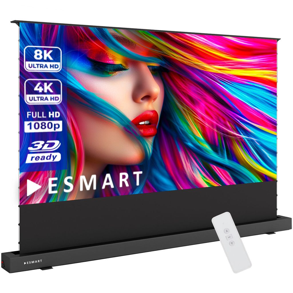 ESMART Expert FSX ALR CBSP Tension Leinwand 221 x 125 cm (100") 16:9 | Funk Fernbedienung | Heimkino bodenstehende Projektionsleinwand | Motor | UKD