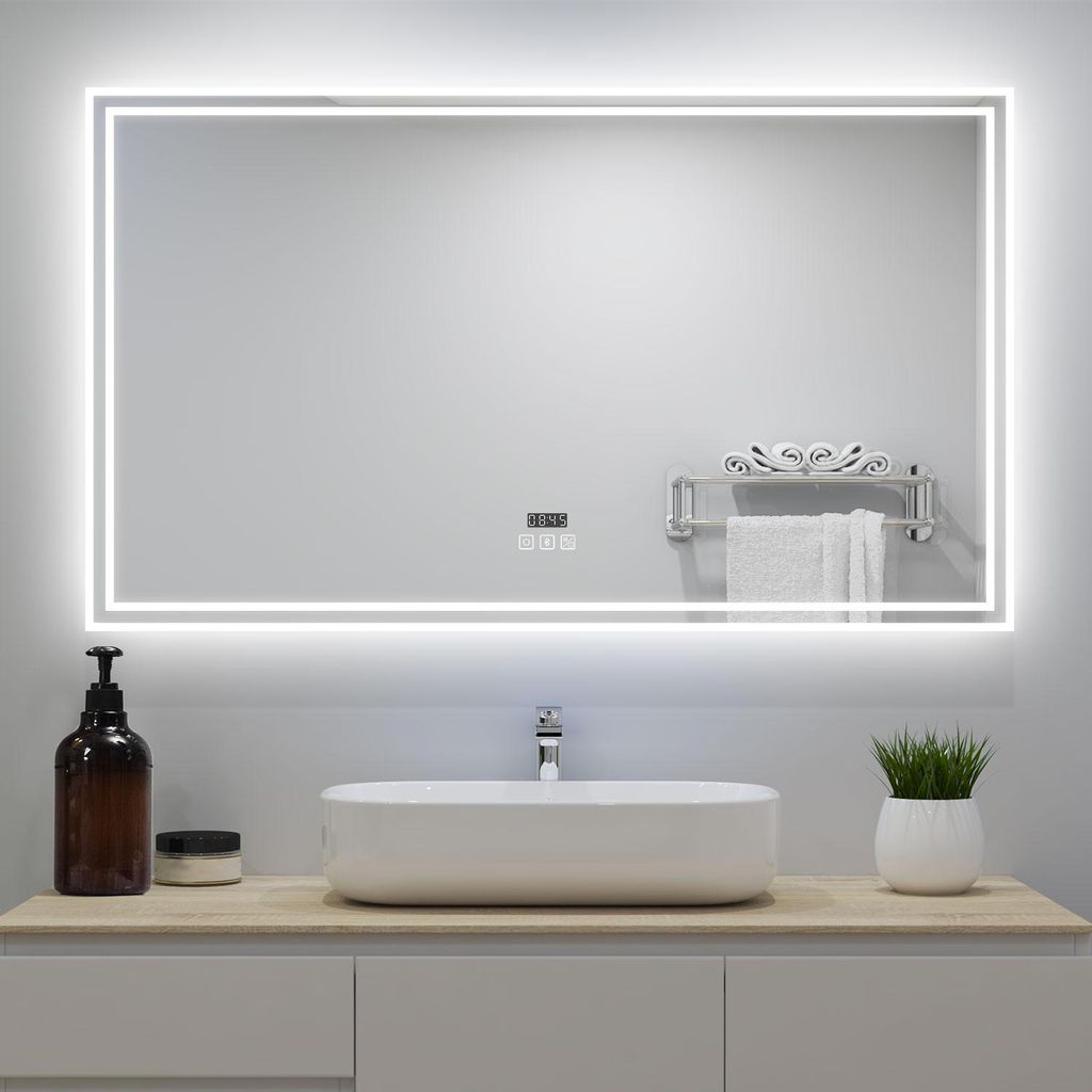 Miroir Bluetooth 140x80 cm, Tricolore + Horloge + Image du produit 