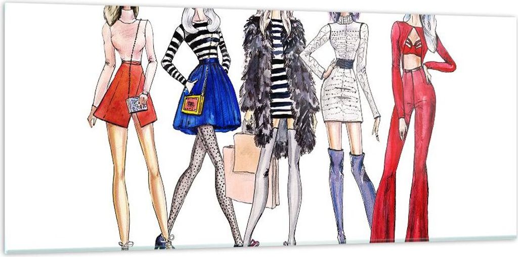 Bilder auf glas - Mode Mädchen Frau Einkaufen - 120x50cm - Glasbilder - Wandbilder - Kunstdruck - zum Aufhängen bereit - Wanddekoration aus Glas ...