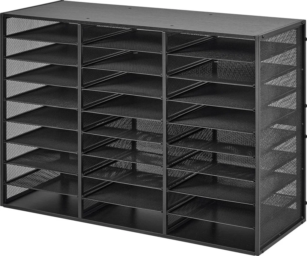 Organiseur de documents 27 cases en métal noir pour dossiers et courrier