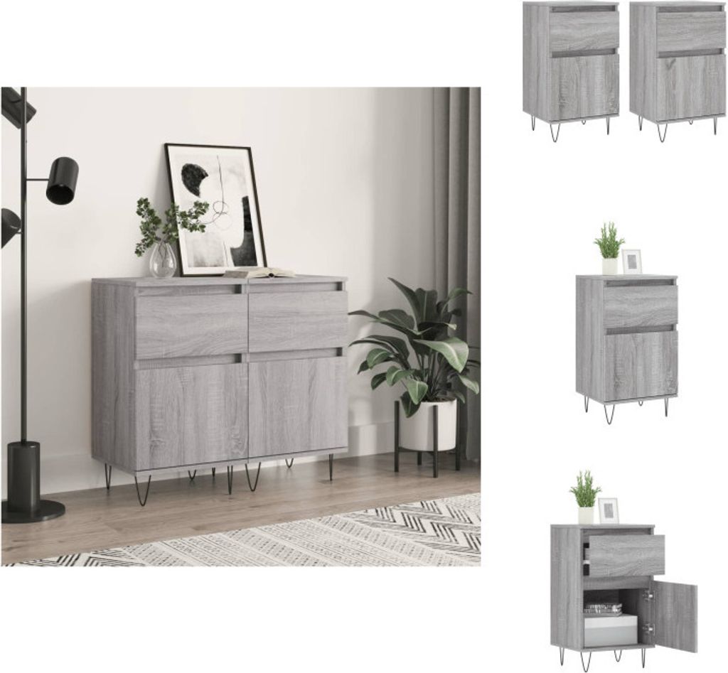 vidaXL Sideboards 2 Stk. Grau Sonoma 40x35x70 cm Holzwerkstoff - Sideboards