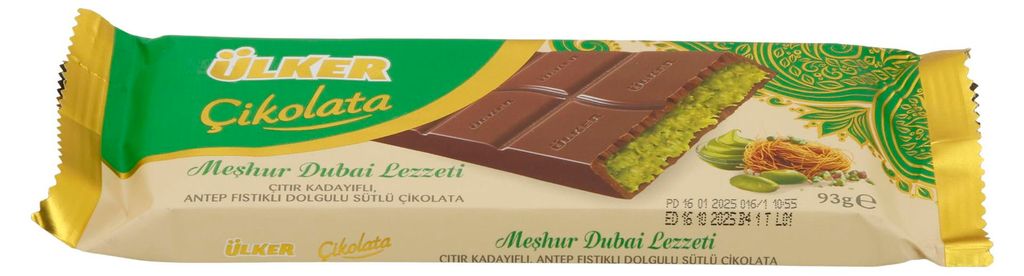 Melkchocolade Ülker | Met pistache-kadayıf vulling | Productafbeelding 