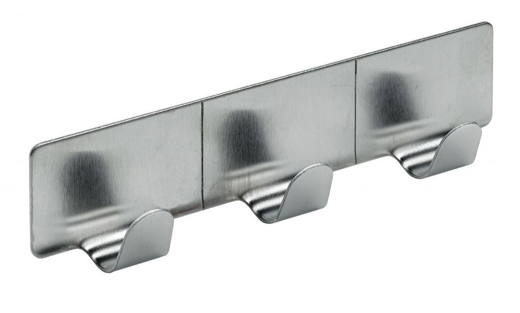 Hettich Hakenleiste selbstklebend 3 Haken Stahl, Edelstahl Optik, 1 Stück