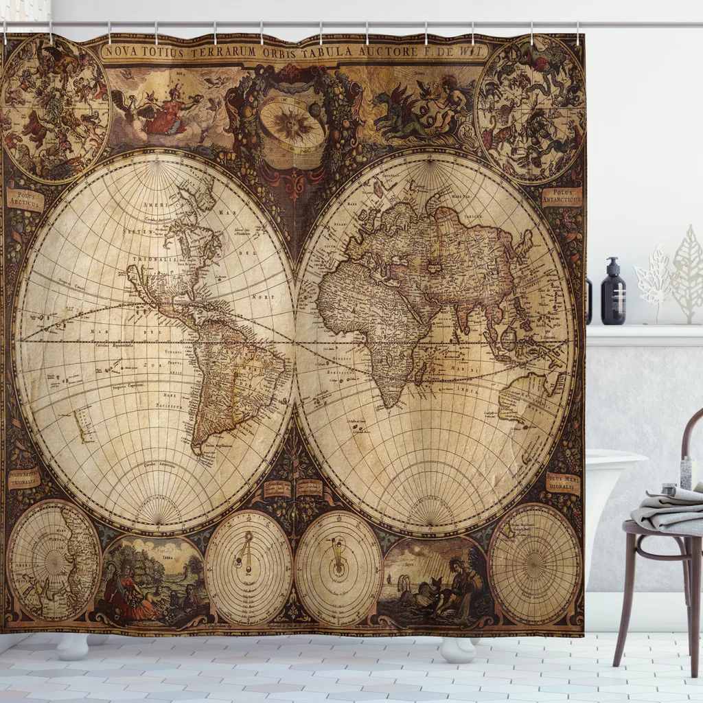Rideau de douche anti-moisissure et bactérien carte du monde grand