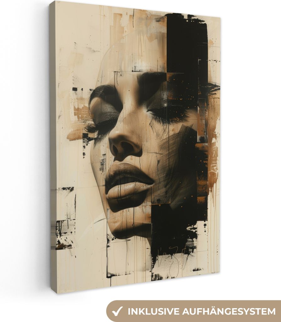 MuchoWow - Leinwandbilder - Frau - Gesicht - Abstrakt - Kunst, Wandbild, Wanddeko Bilder Wohnzimmer, 80x120 cm