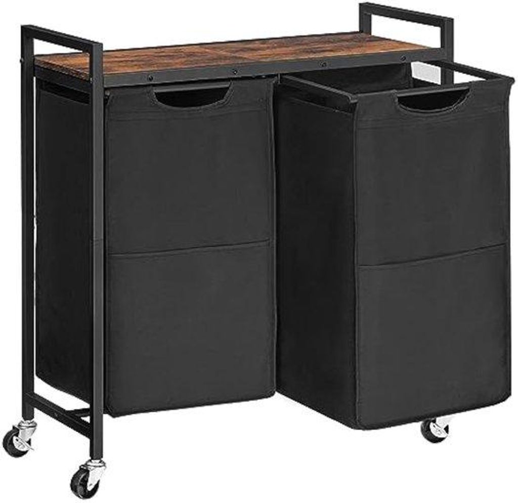 Wäschekorb mit Platte und 2 Entfernbarer Taschen - Vintage Braun-Schwarz, 49.5L