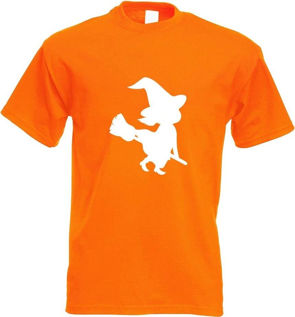 Kiwistar - T-Shirt - orange - Hexe auf Besen Halloween Horror Motiv Bedruckt Funshirt Design Print - mit Motiv Bedruckt - Funshirt Design - Sport -...
