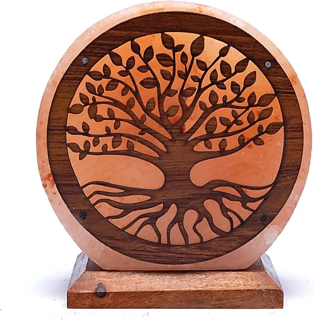 Lampe de Sel d'Himalaya Sculptée Arbre de Vie Luminaire Déco de Salon