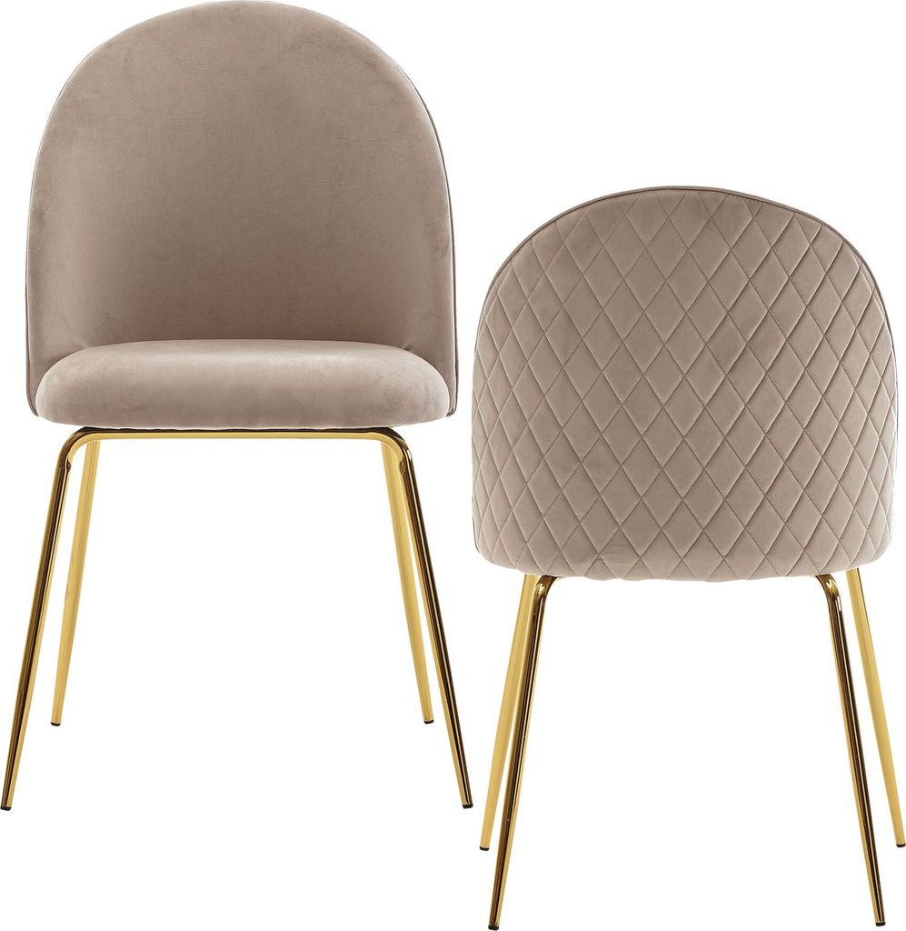 Esszimmerstuhl 2er Set Samt Beige gepolstert goldene Beine Produktbild 