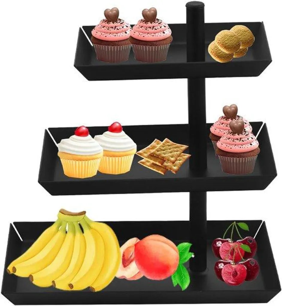 Support à gâteaux pivotant en métal noir avec 3 niveaux de service