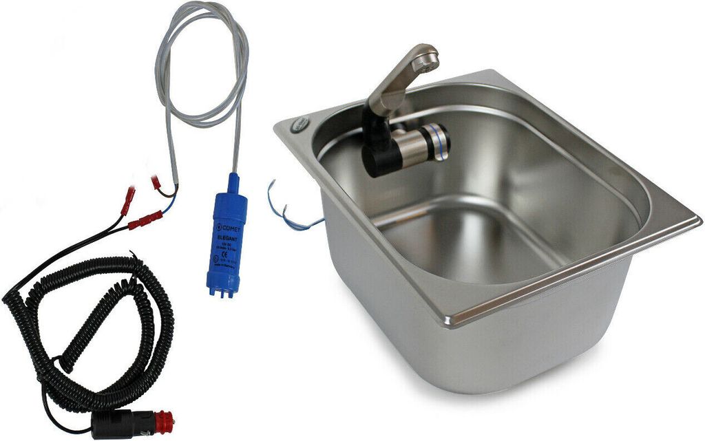 Edelstahl Spülbecken Camping Waschbecken Integriert 325x265x150 + Pumpe-Hahn 12V