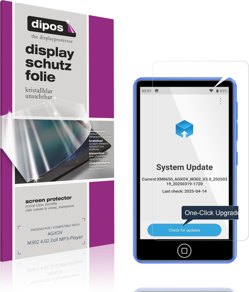 4x Schutzfolie für AGXOV M302 4,02 Zoll MP3-Player klar Displayschutzfolie Folie Display Schutz dipos