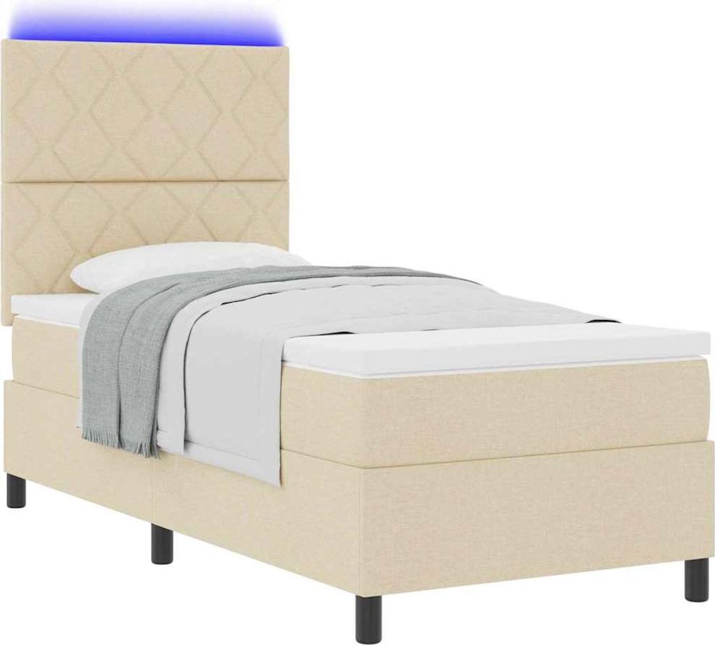 Boxspringbett mit Matratze mit LED Creme 100 x 200 cm Stoff