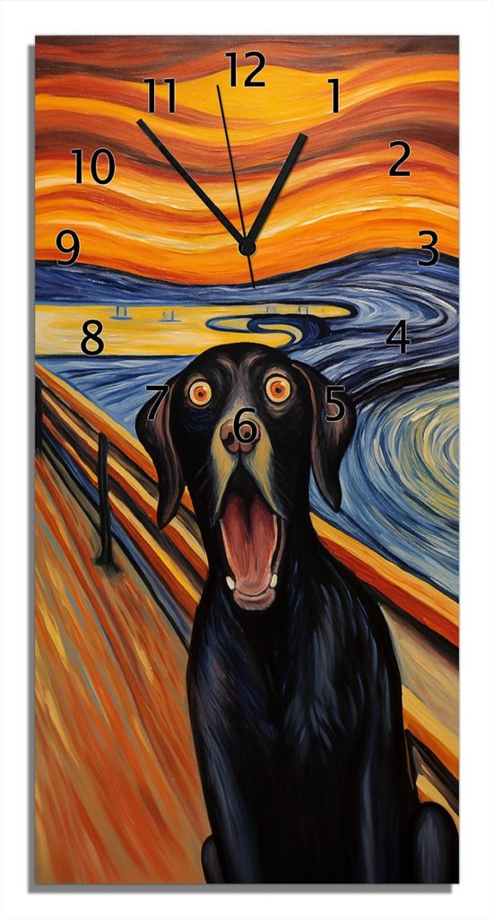 Wallario Design Wanduhr bedruckt, Größe 30 x 60 cm, Motiv: Der Schrei des Hundes