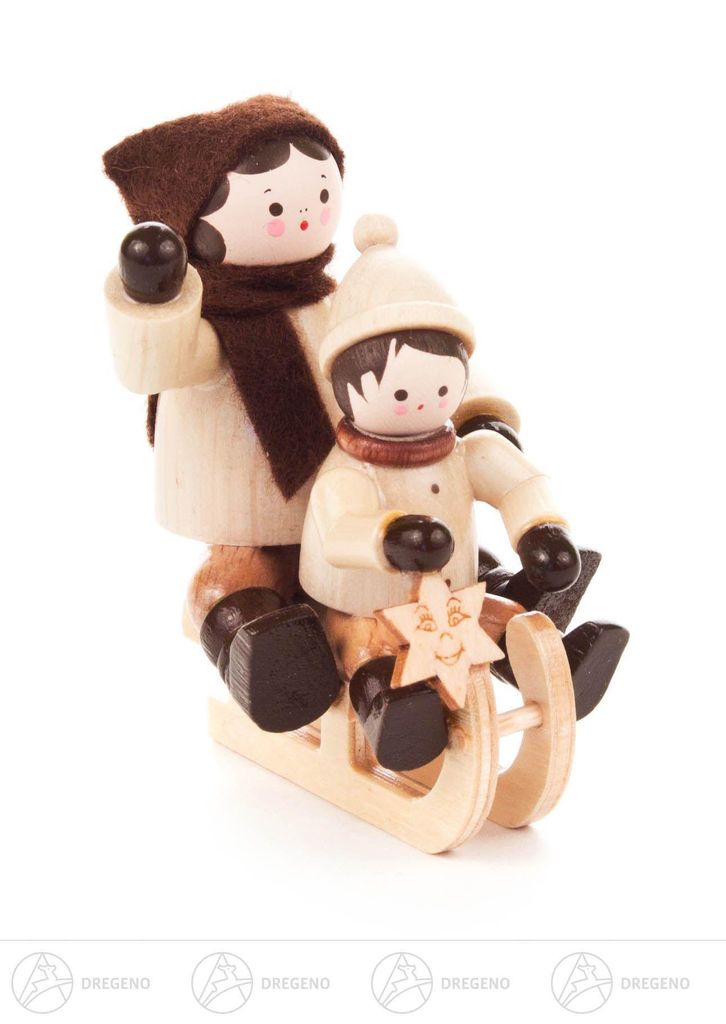 Thiel-Figur Schlittenfahrerin mit Kind - natur (5,5cm) von Romy Thiel