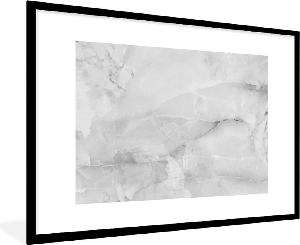 MuchoWow Gerahmtes Poster Marmor - Stein - Weiß - Grau - Marmoroptik 90x60 cm - Poster mit Schwarzem Bilderrahmen Wandposter Rahmen Foto Bilder ...