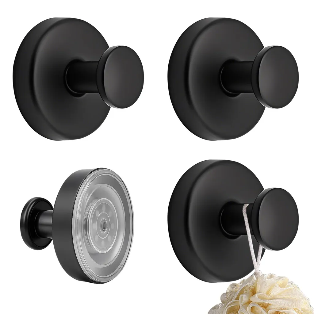 4 Crochets à Ventouse Roha Noirs Ultra-Résistants pour Salle de Bain