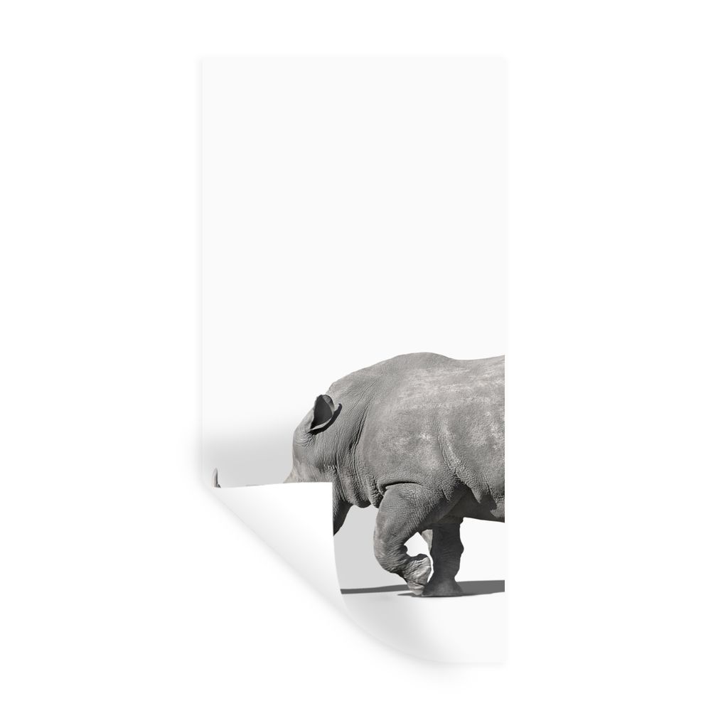 MuchoWow Wandtattoo Wandsticker Wandaufkleber Rhinozeros - Tiere - Weiß 40x80 cm Selbstklebend und Repositionierbar - Repositionierbar - Wasser ...