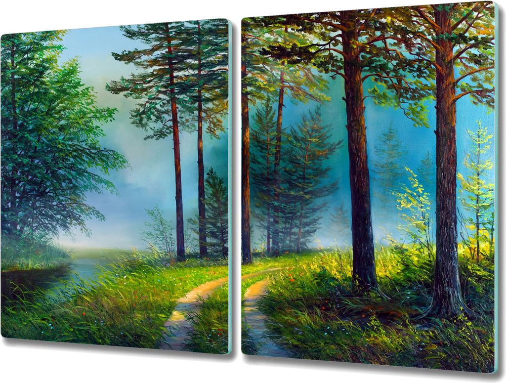 Coloray Herdabdeckplatte 2x40x52 cm Schneidebrett Kochplattenabdeckung Küchenbrett Hackbrett - Waldbäume Natur