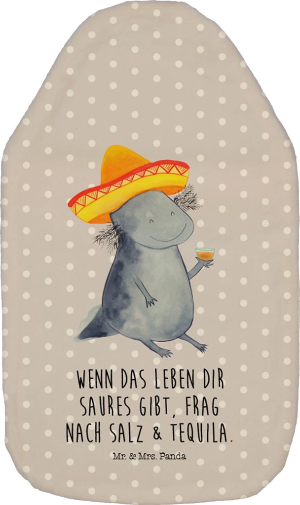 Mr. & Mrs. Panda Wärmflasche Axolotl Tequila - Grau Pastell - Geschenk, Plüsch, wärmebeutel, Motivation, Mexico, mit Bezug, Party, trinken, Wär...