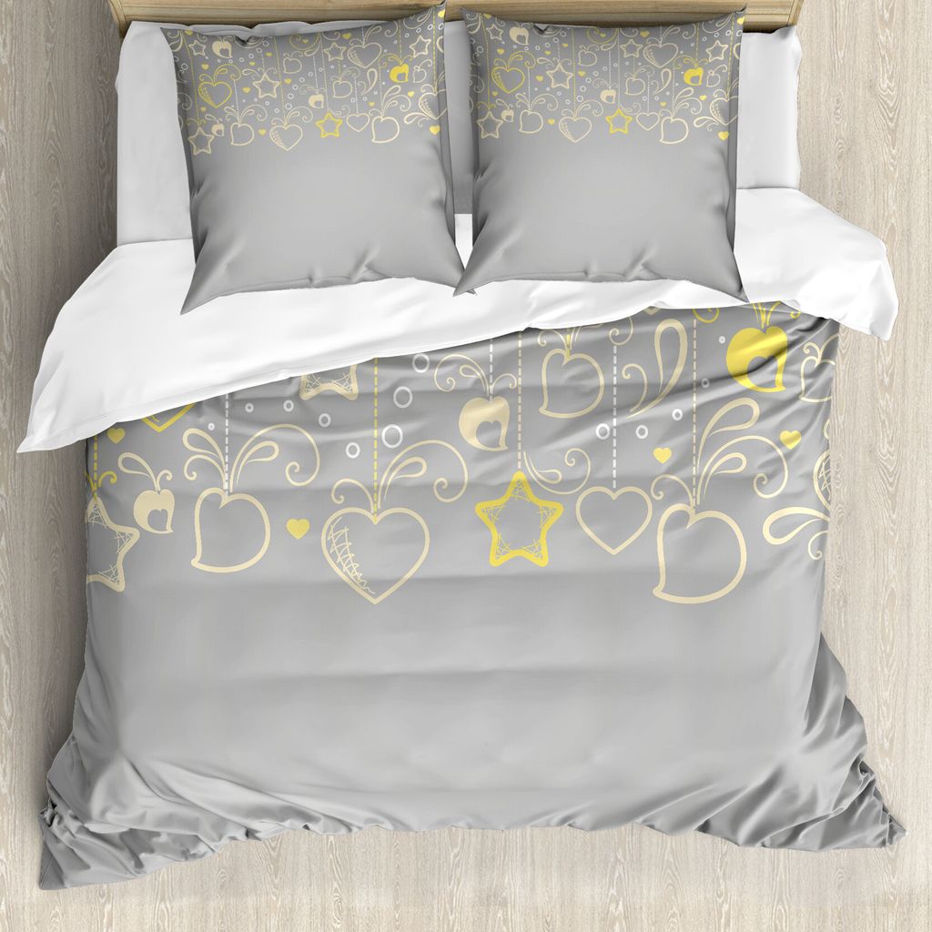 ABAKUHAUS Grau und Gelb Bettbezug, Grau-Strudel-Herzen, Milbensicher Allergiker geeignet mit Kissenbezügen, 200 cm x 200 cm - 80 x 80 cm, Beige Ge...