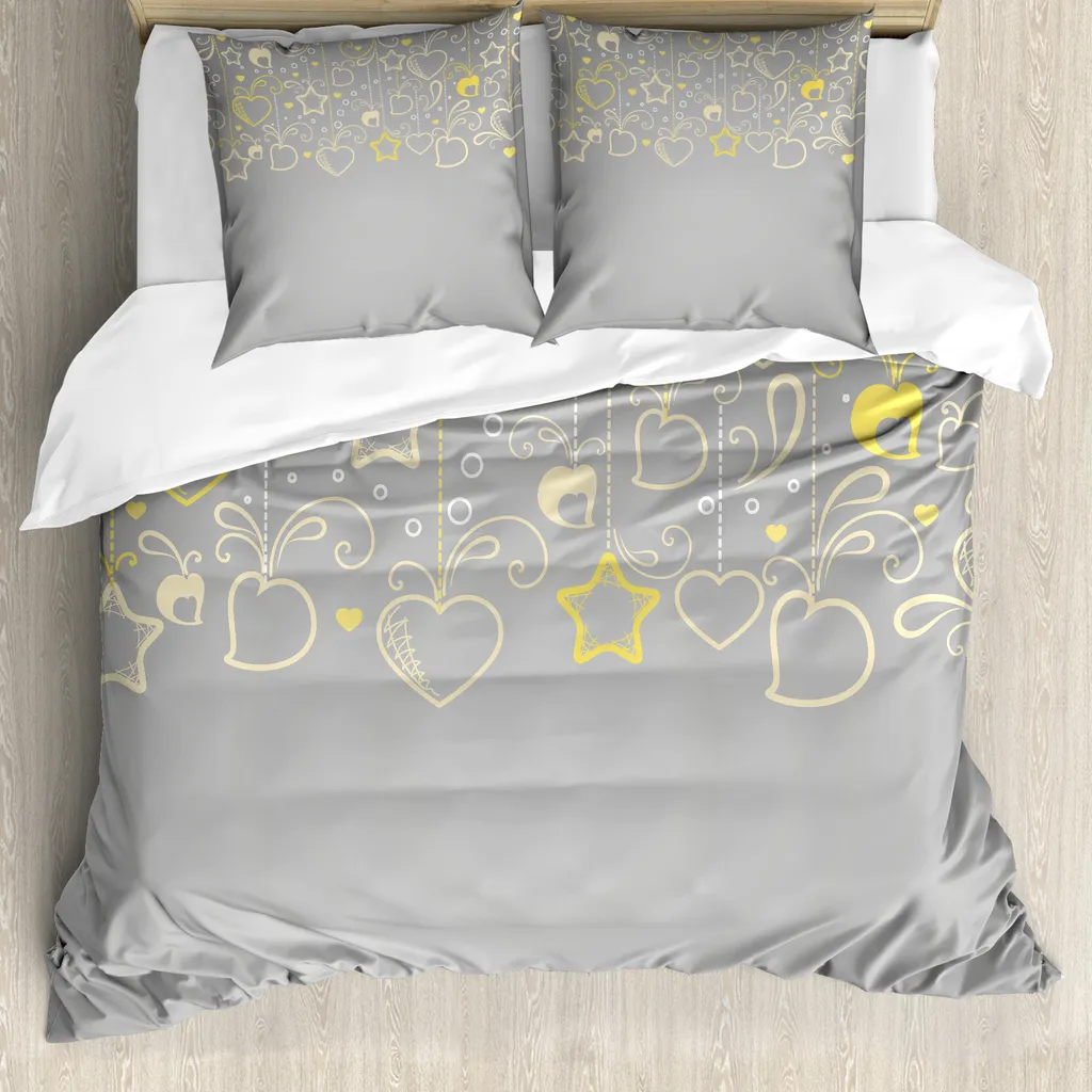 Copripiumino ABAKUHAUS per Famiglie - Cuori Gialli e Grigi - 155x220