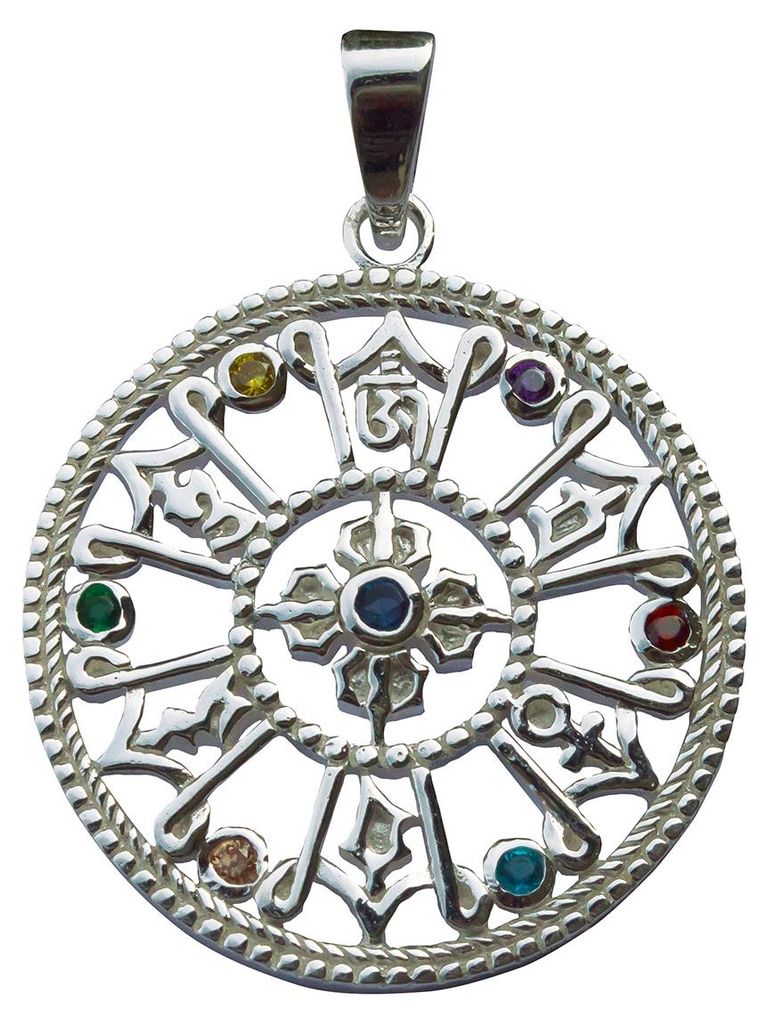 Anhänger "Om Mani Padme Hum mit 7 Zirkonia" Silber 925 3cm, 6,4g.