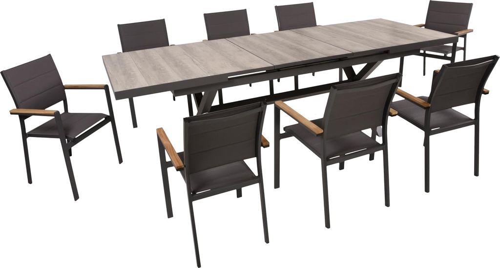 Garten-Sitzgruppe JOANA 9-tlg. - Teak, Hellbraun | Gartenmöbel-Set Gartengarnitur Garten-Essgruppe mit Stühlen E und Esstisch