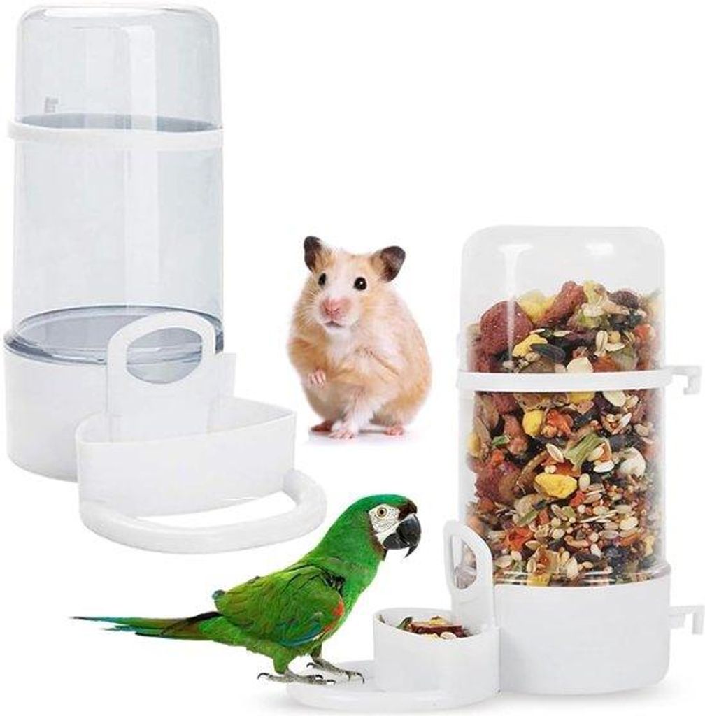 Automatische Vogelfutter- und Trinkstelle für Vogelkäfige, 2-teiliger Futter- und Wasserbehälter für Papegaie, Vogelzugang ohne Knödel für Pa...