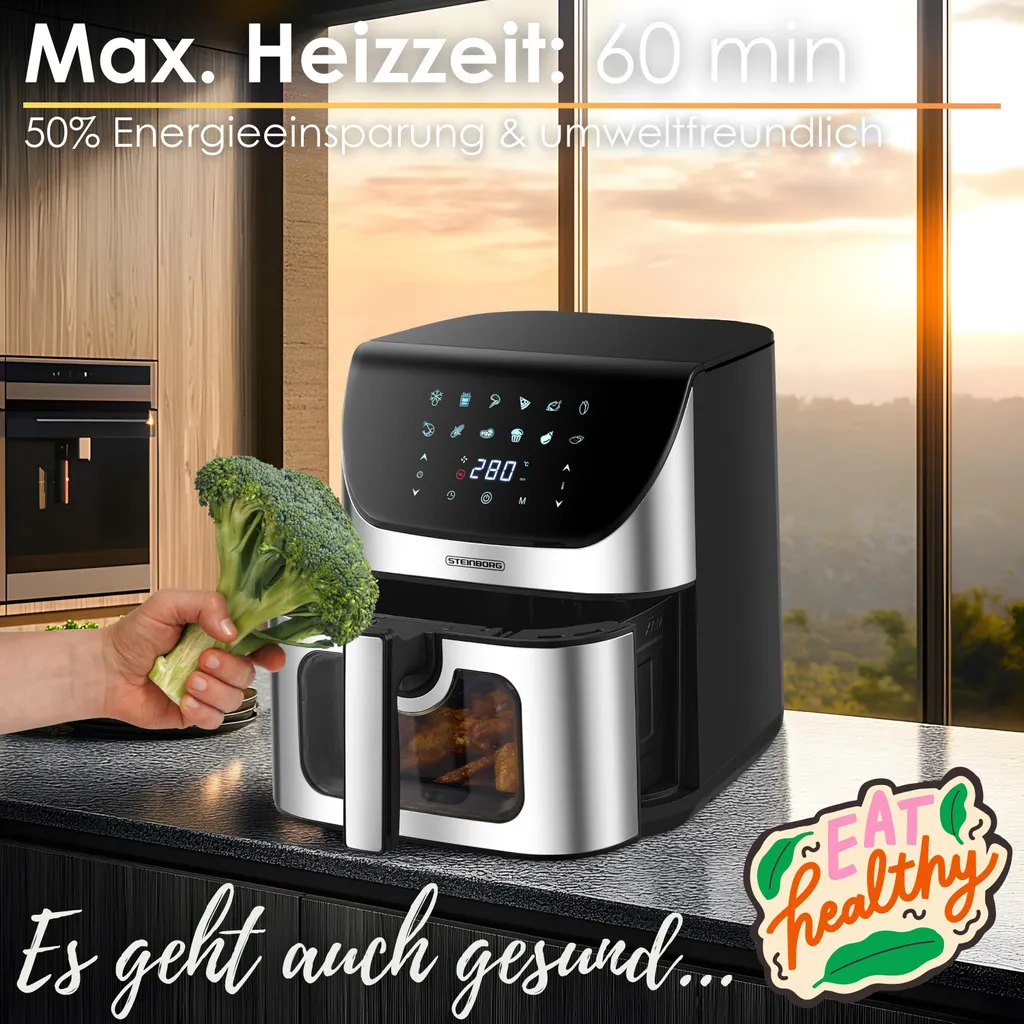 Steinborg Air Fryer 8L 4-in-1 | Friggitrice Aria Professionale Inox - 8