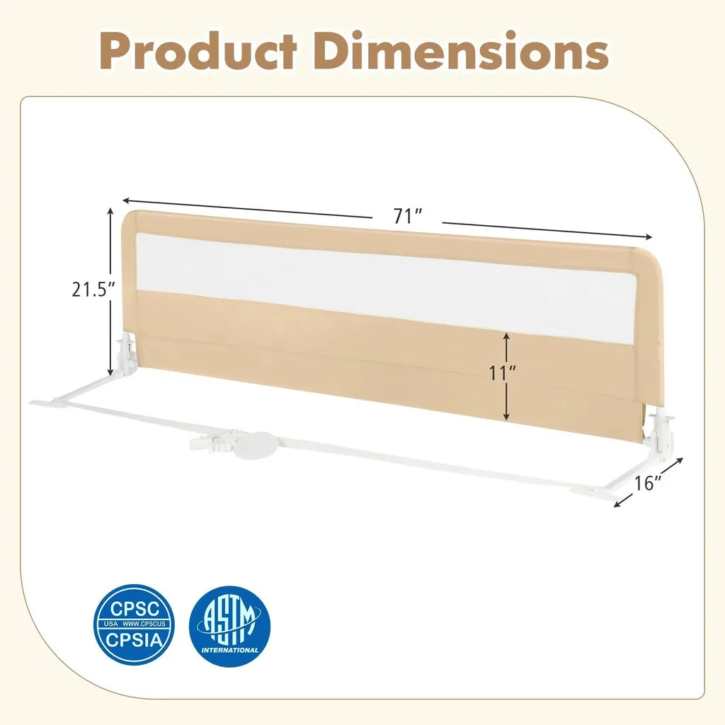 Barrière de lit pliable enfant 150cm avec traverse en métal robuste