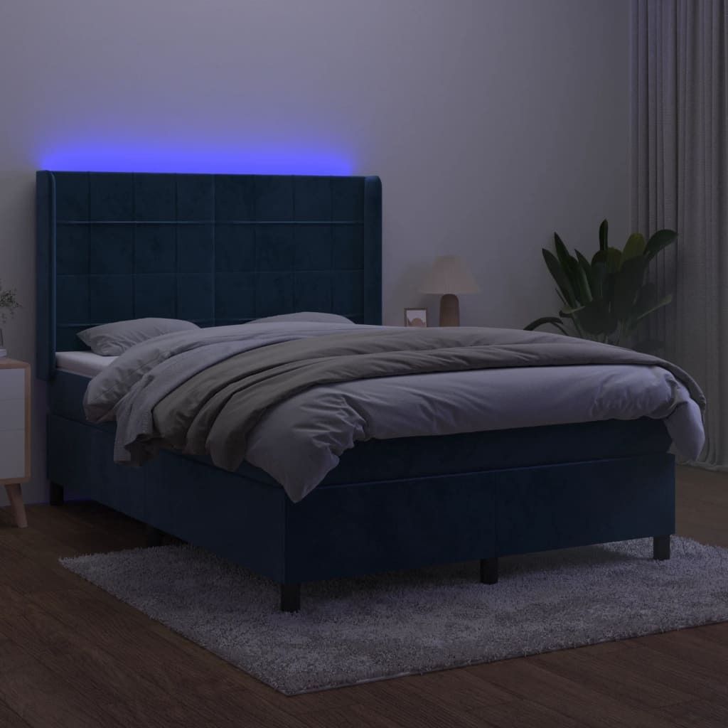 Stabli Möbel Boxspringbett mit Matratze & LED Dunkelblau 140x200 cm Samt CC4773968